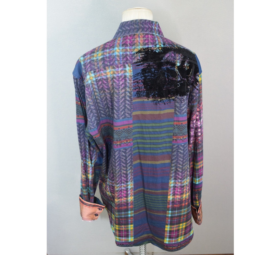 Robert Graham Skull Kilt Tartan Print Men's XL Plaid Patchwork Art Classic Fit